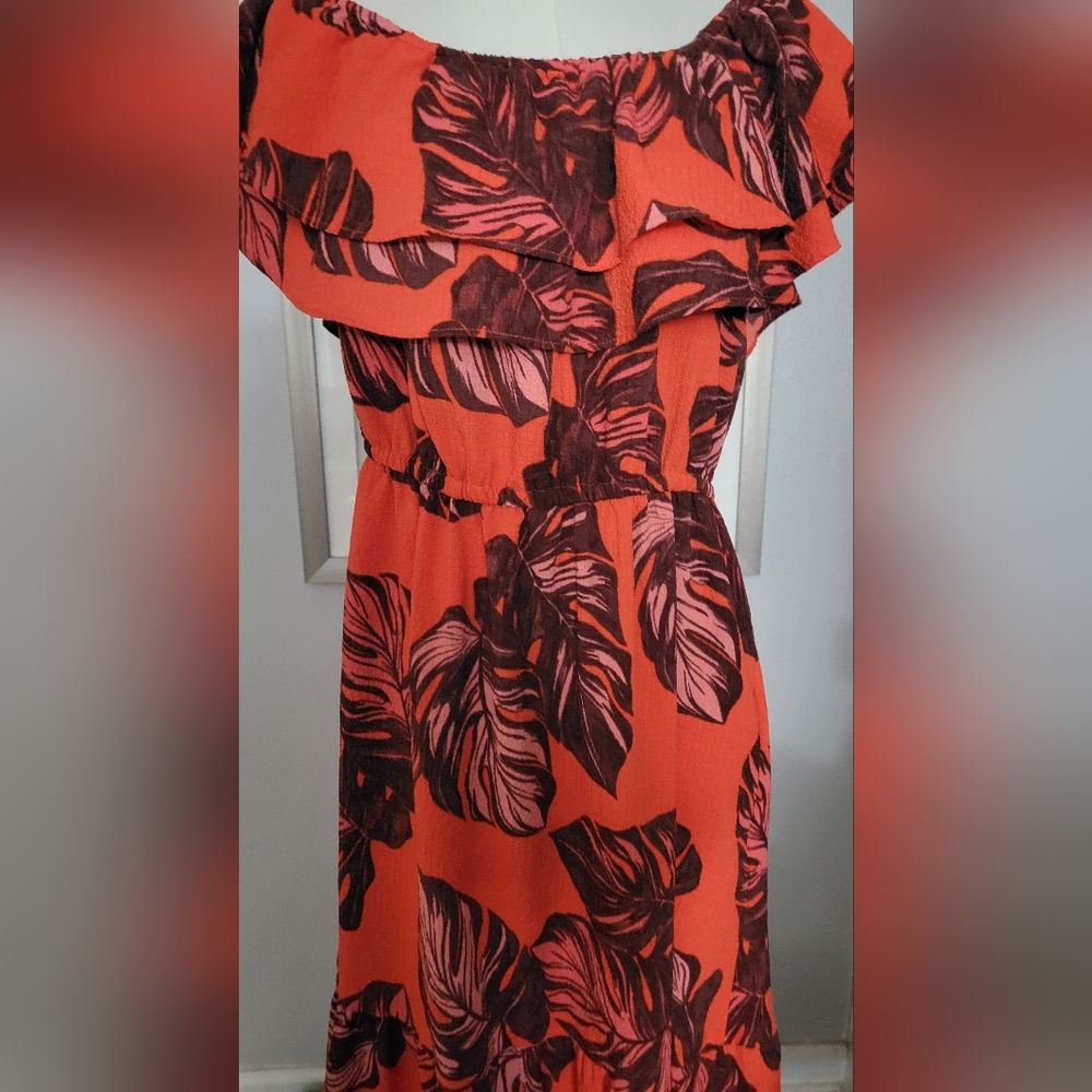 Sofia By Sofia Vergara Orange Leaf Print Maxi Dre… - image 2